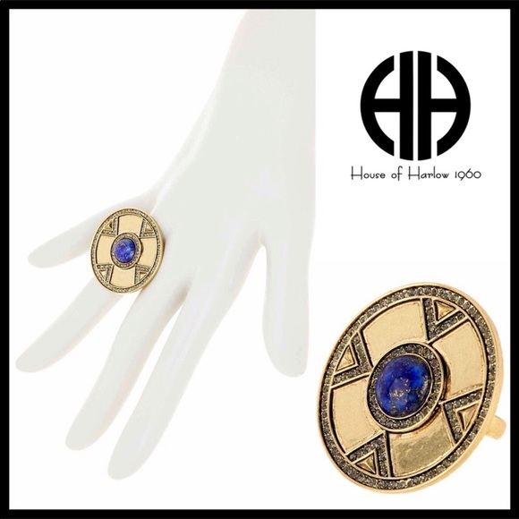 HOUSE OF HARLOW PAVE CRYSTAL LAPIS STONE RING A2C - Picture 8 of 8